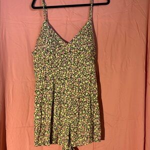 Derek Heart Floral Romper - Green, Yellow and Pink